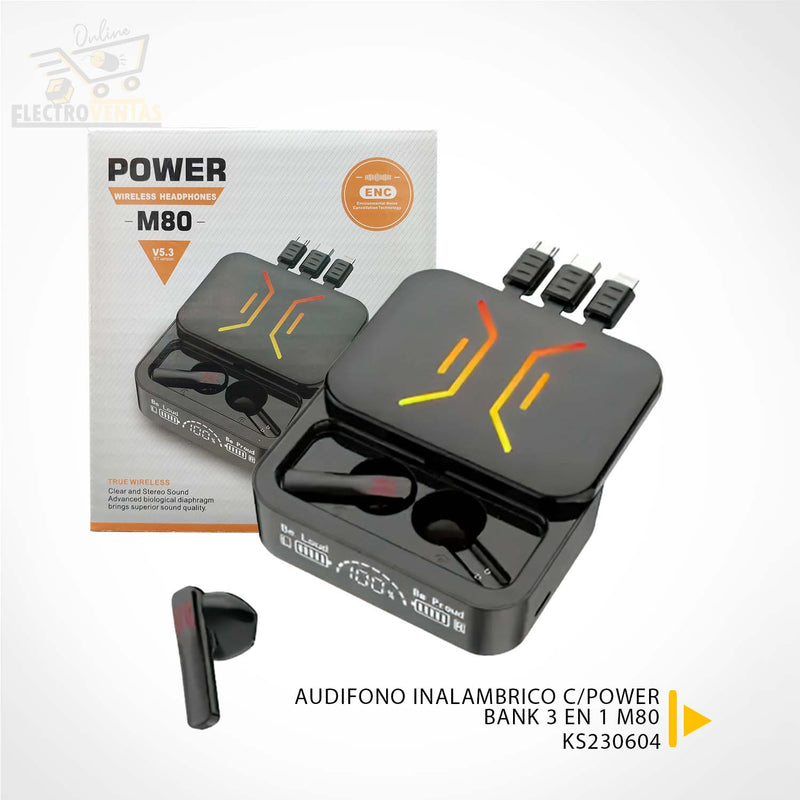 AUDIFONO INALAMBRICO C/POWER BANK 3 EN 1